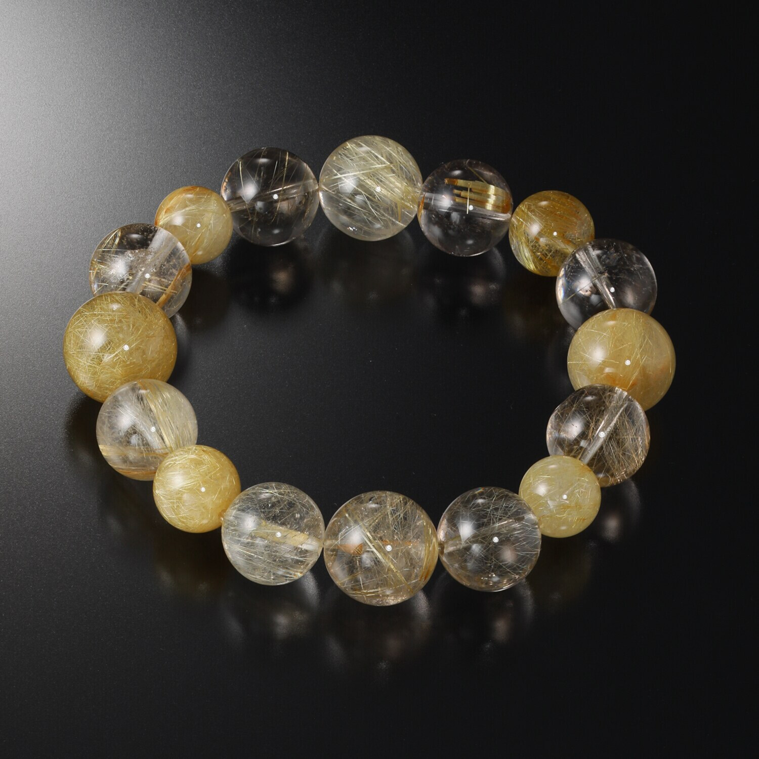 貴煌 ２３５カラットＵＰ ルチルクォーツ ラウンドビーズ イラスティック ブレスレット