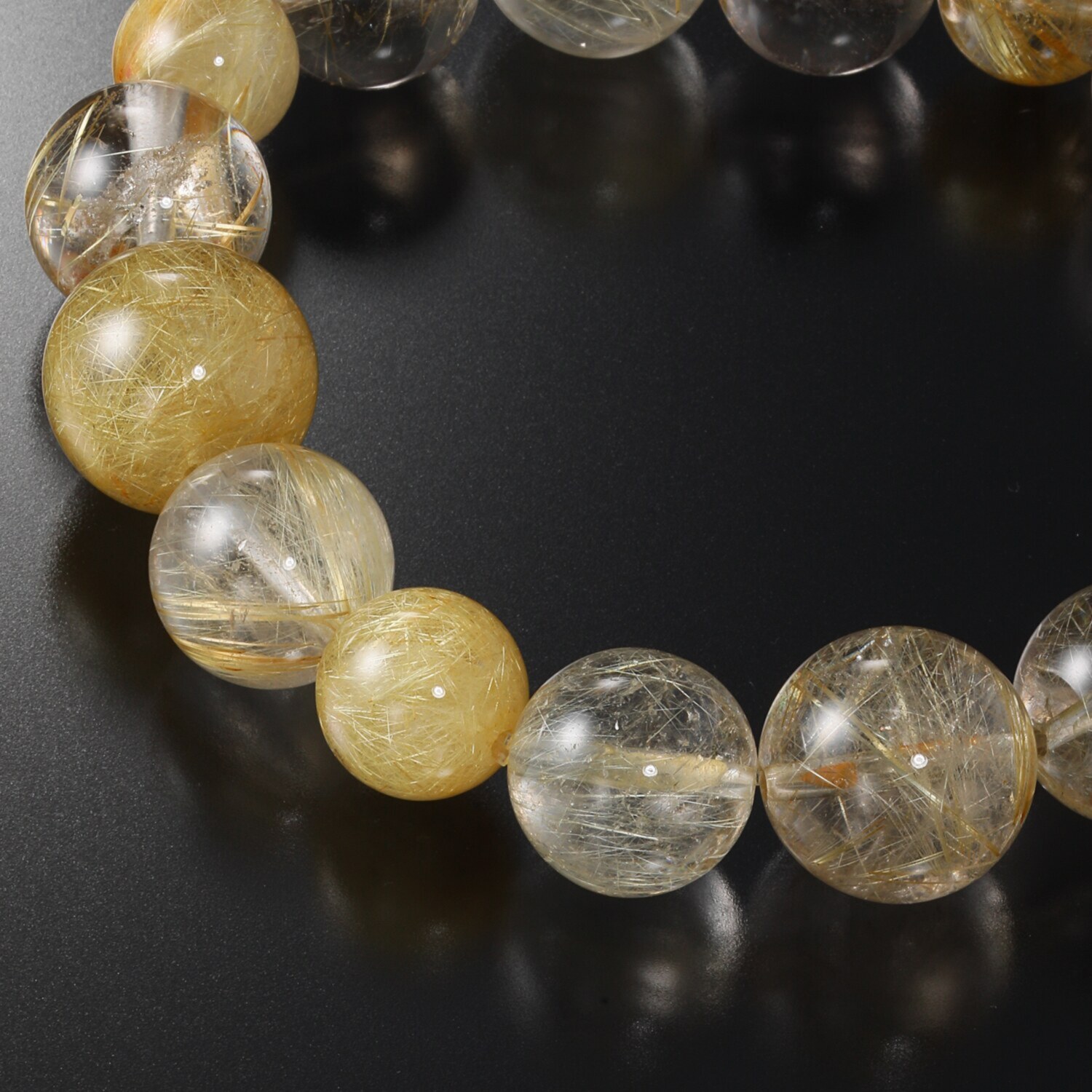 貴煌 ２３５カラットＵＰ ルチルクォーツ ラウンドビーズ イラスティック ブレスレット