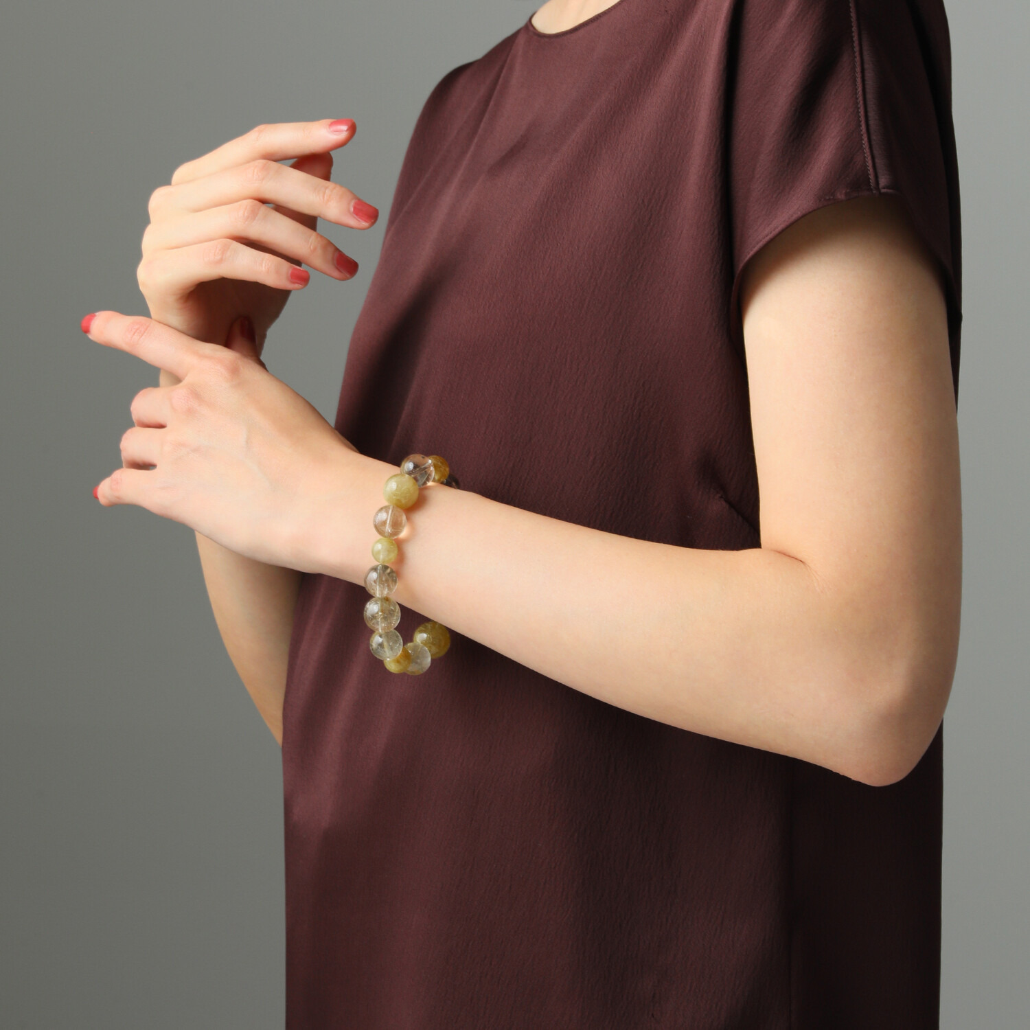 貴煌 ２３５カラットＵＰ ルチルクォーツ ラウンドビーズ イラスティック ブレスレット