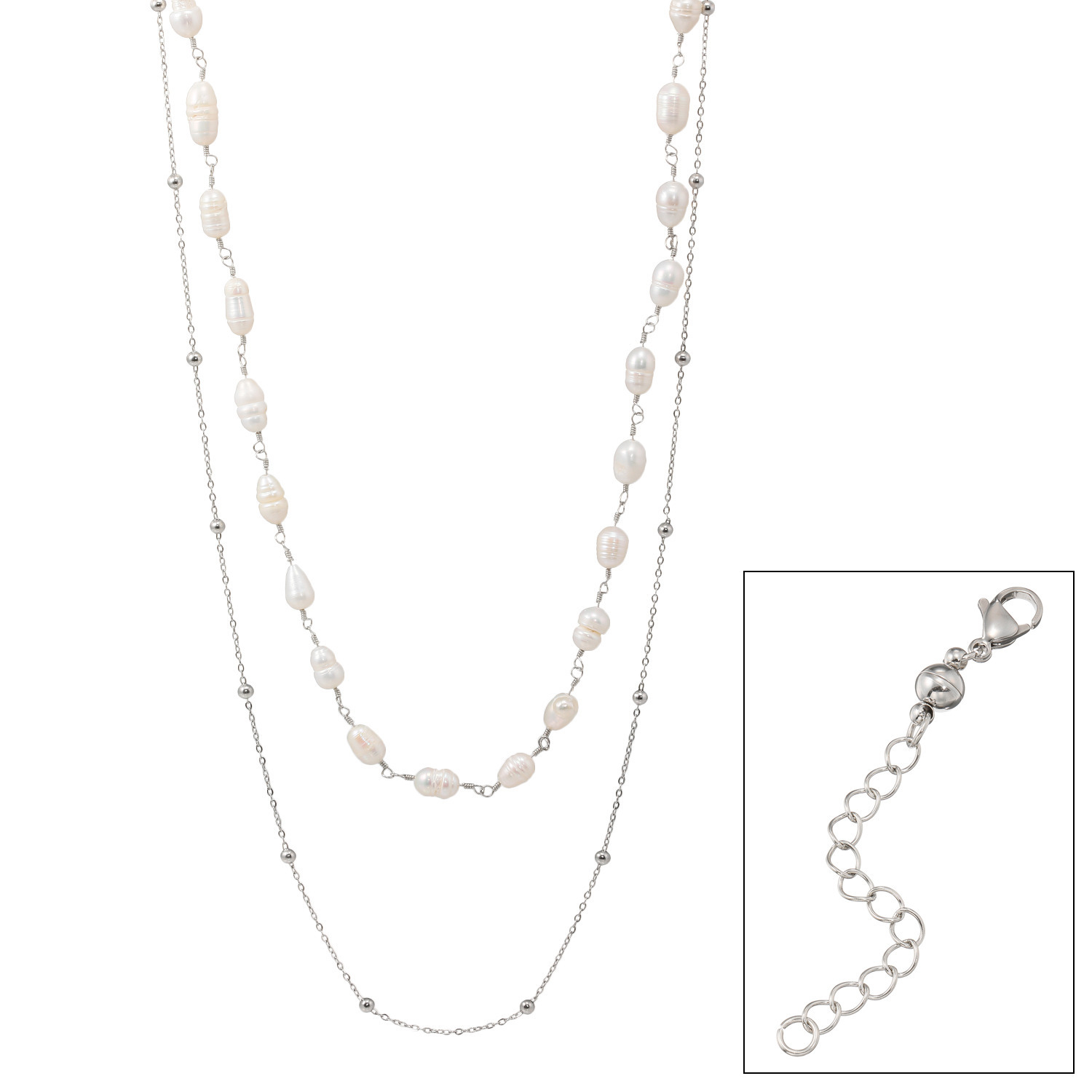 カリーナ・ペルラ 毎日を彩る ジュエリー３点セット！ 淡水パールネックレス＆ ステンレスネックレス＆ アジャスター付マグネット 〜リエゾン　トリニティ〜