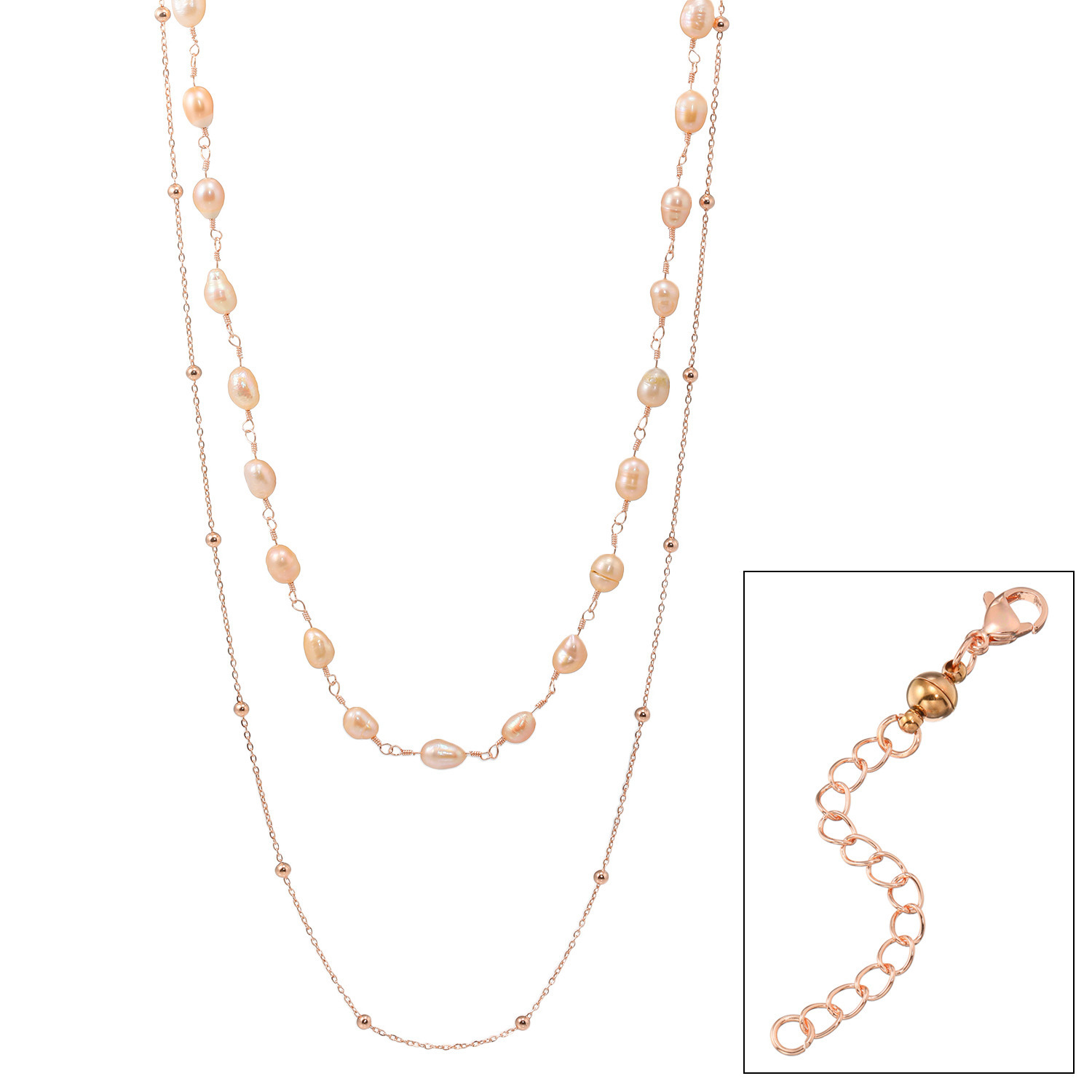 カリーナ・ペルラ 毎日を彩る ジュエリー３点セット！ 淡水パールネックレス＆ ステンレスネックレス＆ アジャスター付マグネット 〜リエゾン　トリニティ〜