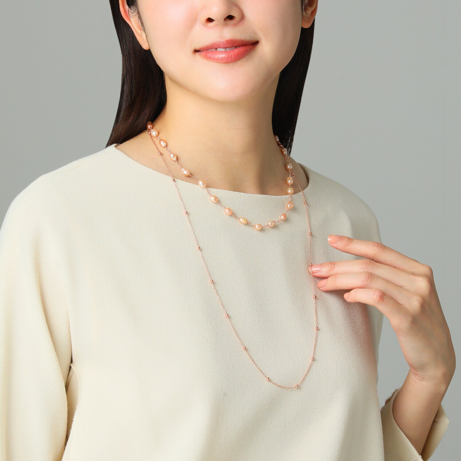 カリーナ・ペルラ 毎日を彩る ジュエリー３点セット！ 淡水パールネックレス＆ ステンレスネックレス＆ アジャスター付マグネット 〜リエゾン　トリニティ〜