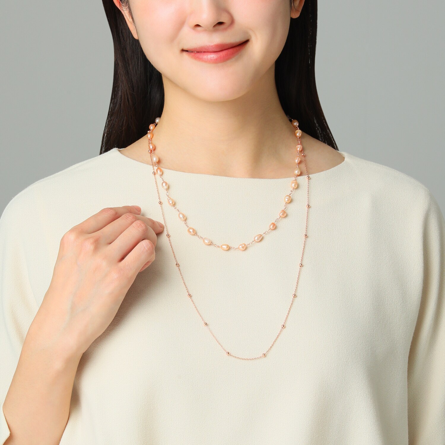 カリーナ・ペルラ 毎日を彩る ジュエリー３点セット！ 淡水パールネックレス＆ ステンレスネックレス＆ アジャスター付マグネット 〜リエゾン　トリニティ〜