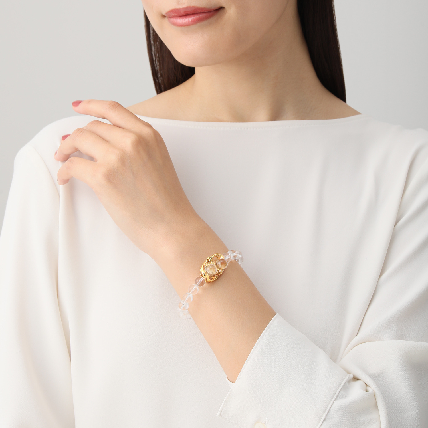 貴煌 水流寶珠 シルバー 天然水晶 円寿モティーフ イラスティック ブレスレット