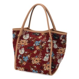 ラルジュ レトロ猫＆フラワー柄 ゴブラントートバッグ