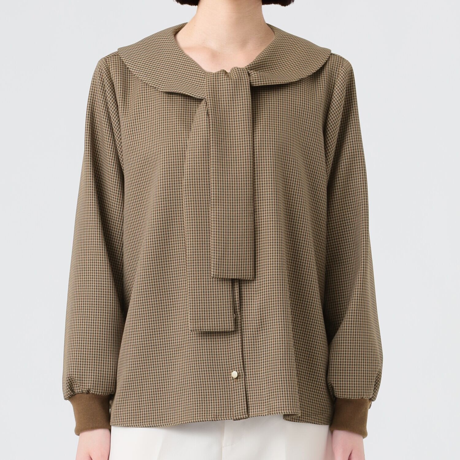 イフェメル／ ダブルフェーストーキョー 日本製 ガンクラブチェック ボウタイブラウス