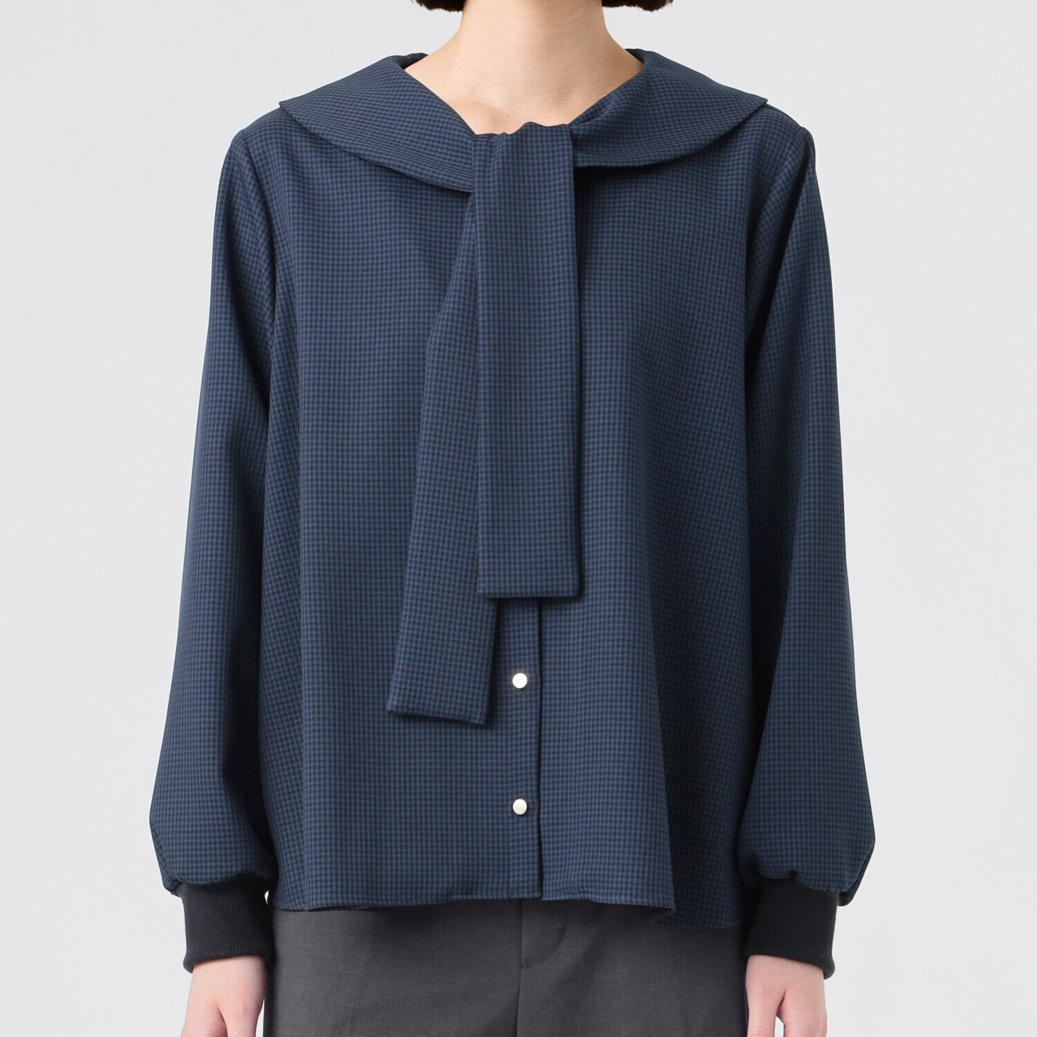 イフェメル／ ダブルフェーストーキョー 日本製 ガンクラブチェック ボウタイブラウス