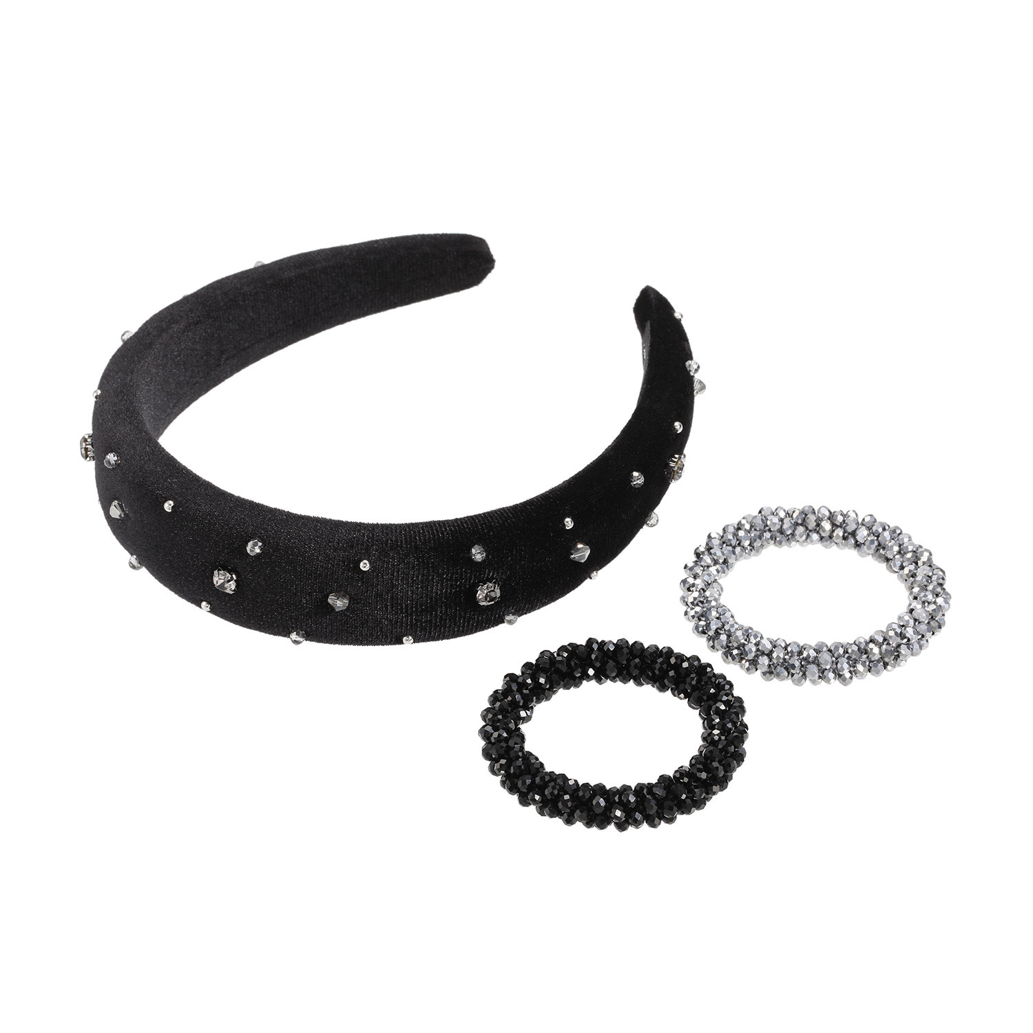 マイビジュー ベロアカチューシャ＆ キラキラビーズ ヘアゴムセット