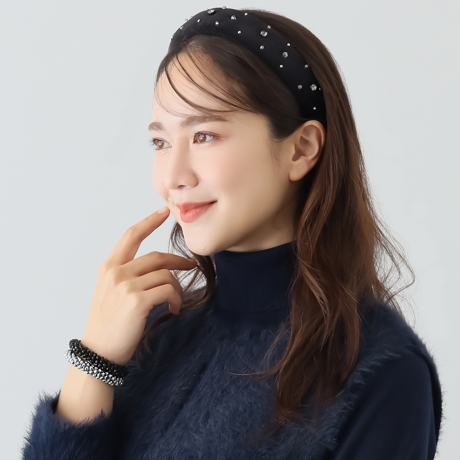 マイビジュー ベロアカチューシャ＆ キラキラビーズ ヘアゴムセット