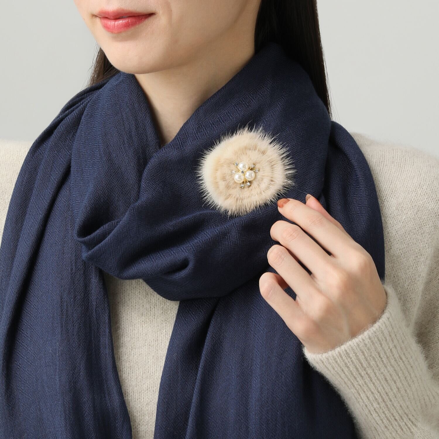 マイビジュー ミンクファー パールビジュウ＆ ビジュウ マグネットブローチ