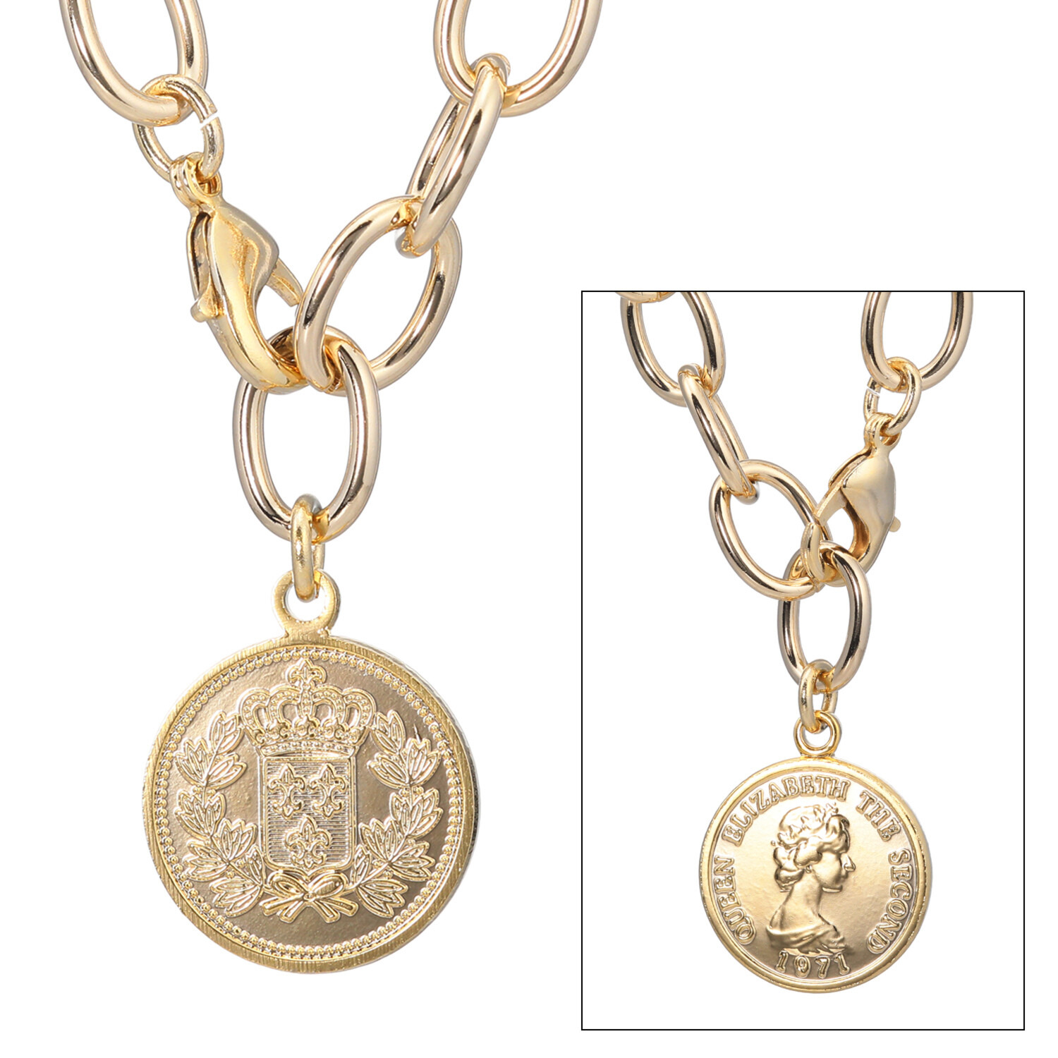 マイビジュー リバーシブル コインモティーフ チェーンネックレス