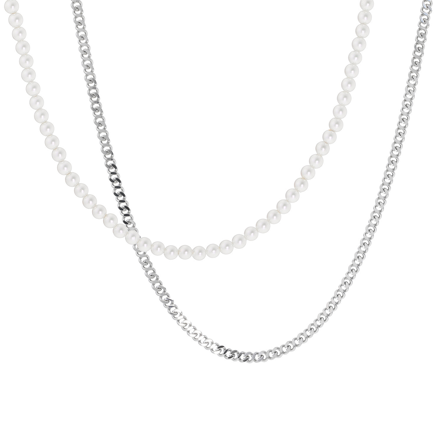 キラレ ステンレス インフィニティカーブ チェーンネックレス＆ 貝パールネックレス ２本セット