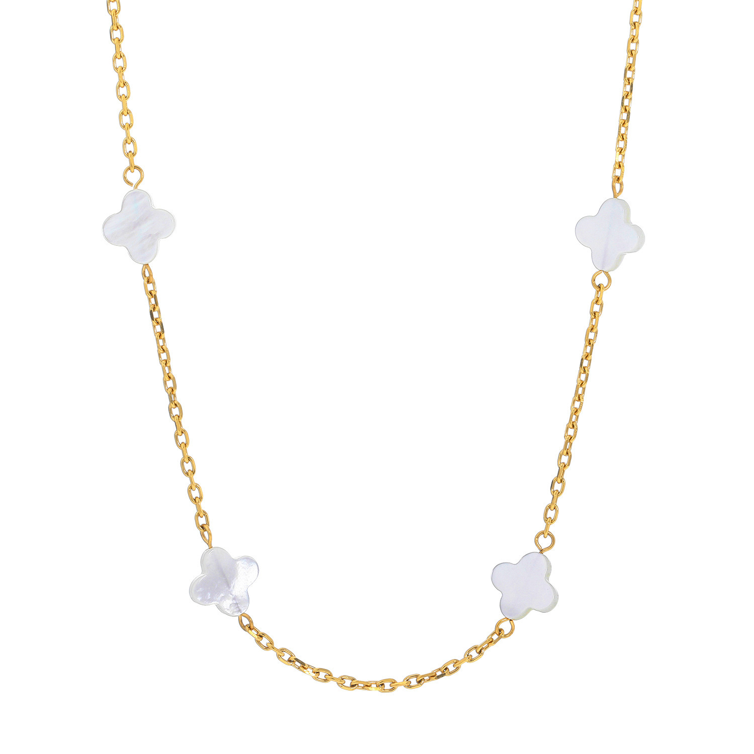 キラレ ステンレス マザーオブパール クローバーモティーフ ステーション ロングネックレス