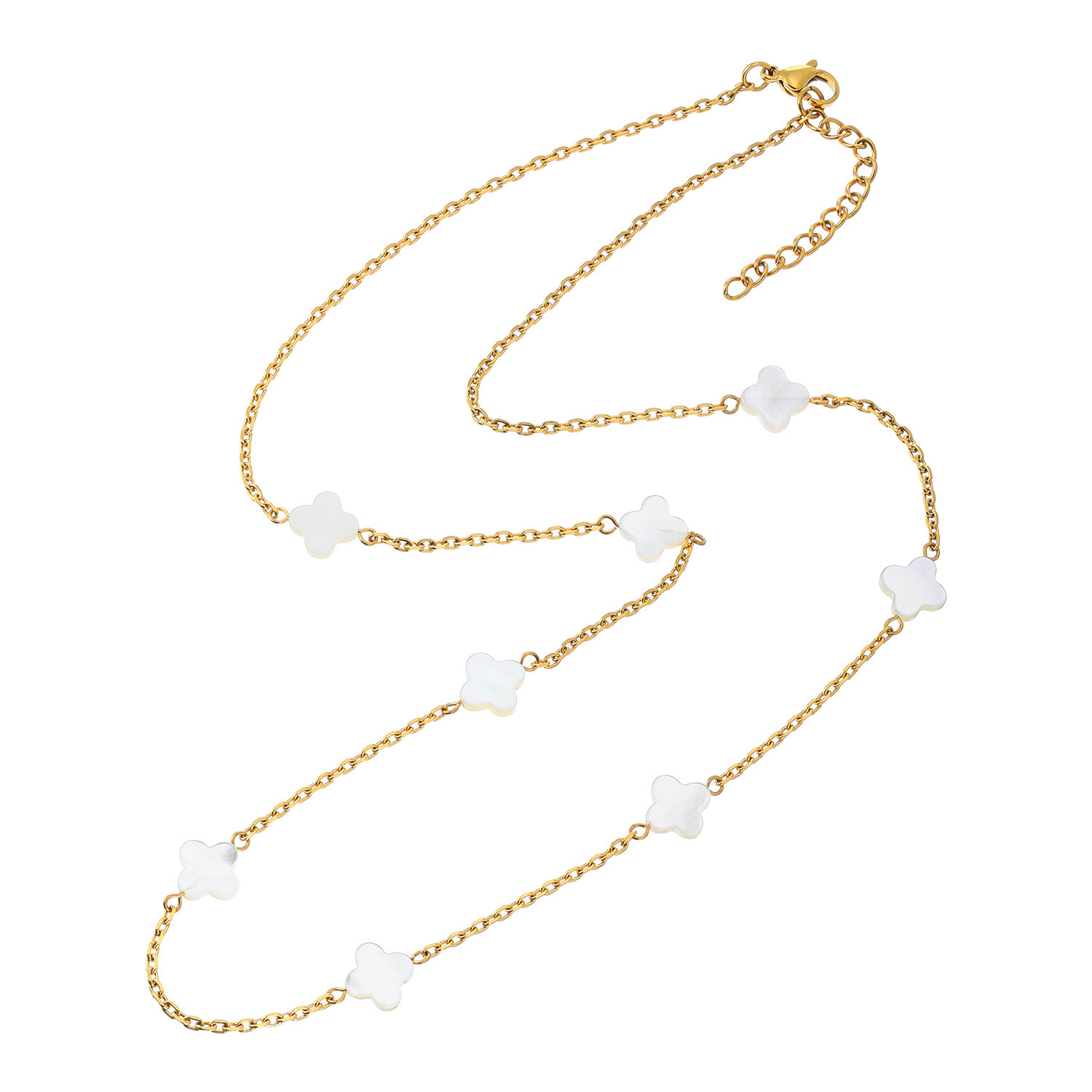 キラレ ステンレス マザーオブパール クローバーモティーフ ステーション ロングネックレス