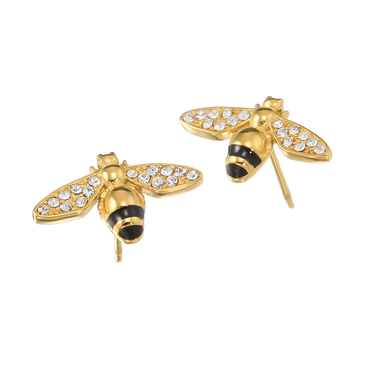 キラレ ステンレス クリスタルガラス＆ エナメル ミツバチモティーフ イヤリング／ピアス