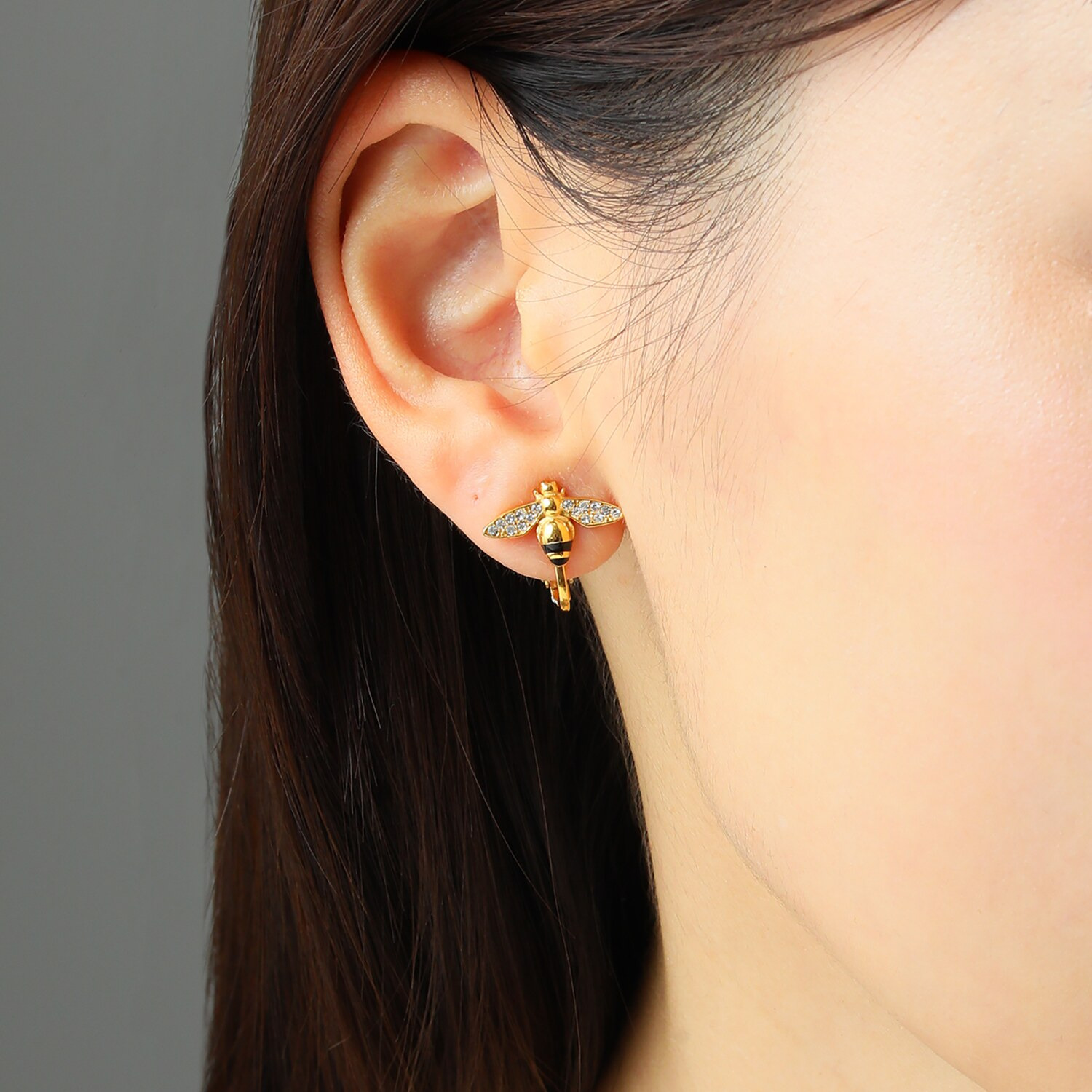 キラレ ステンレス クリスタルガラス＆ エナメル ミツバチモティーフ イヤリング／ピアス