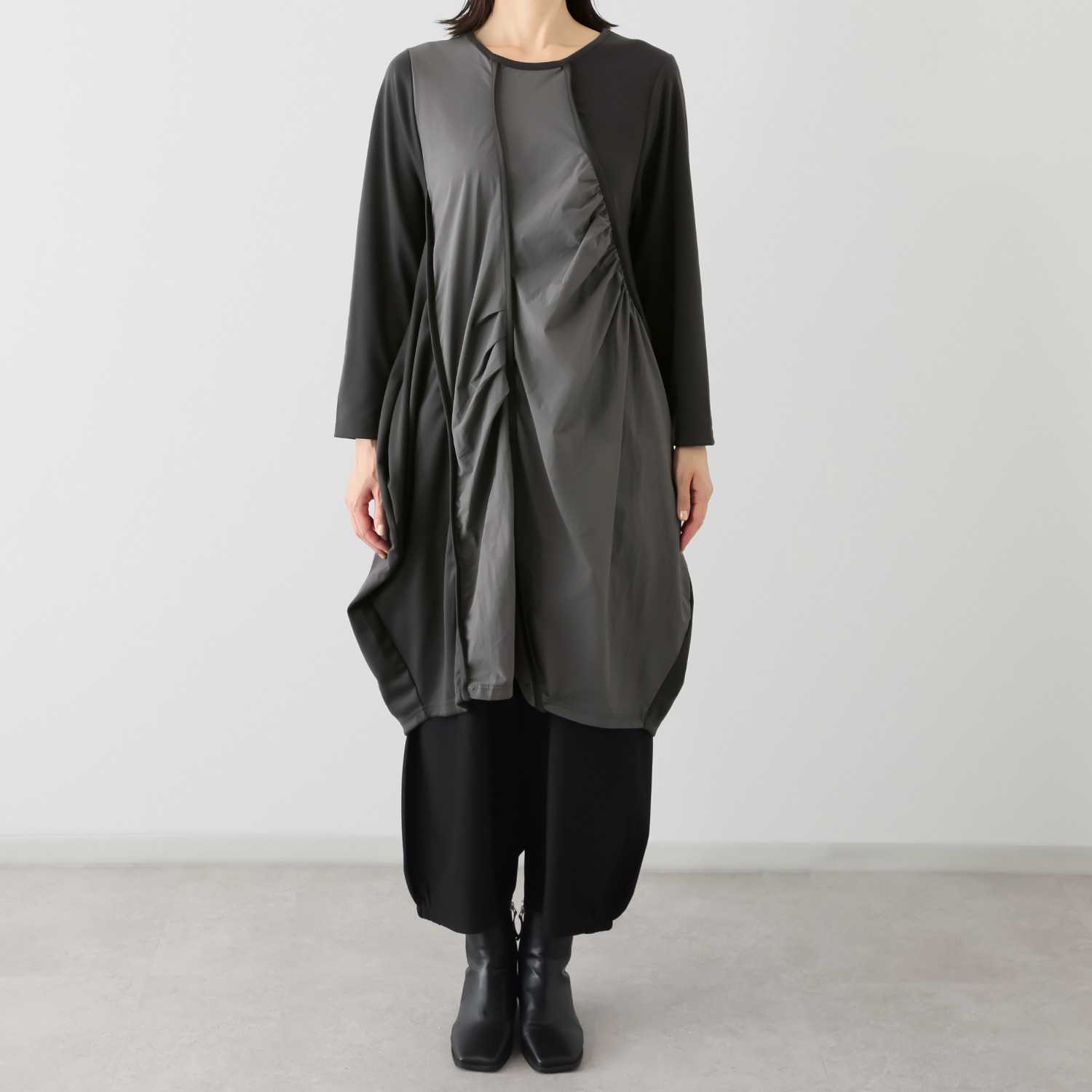 コイビトミサキ アシンメトリー 切替デザイン ロングチュニック