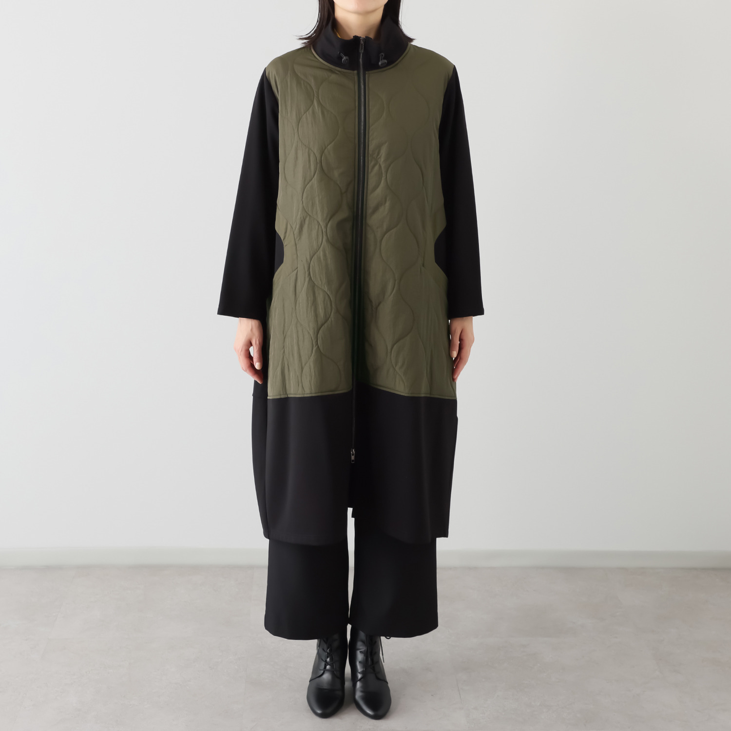 ベルポニー 異素材切替 カジュアルモード デザインロングコート