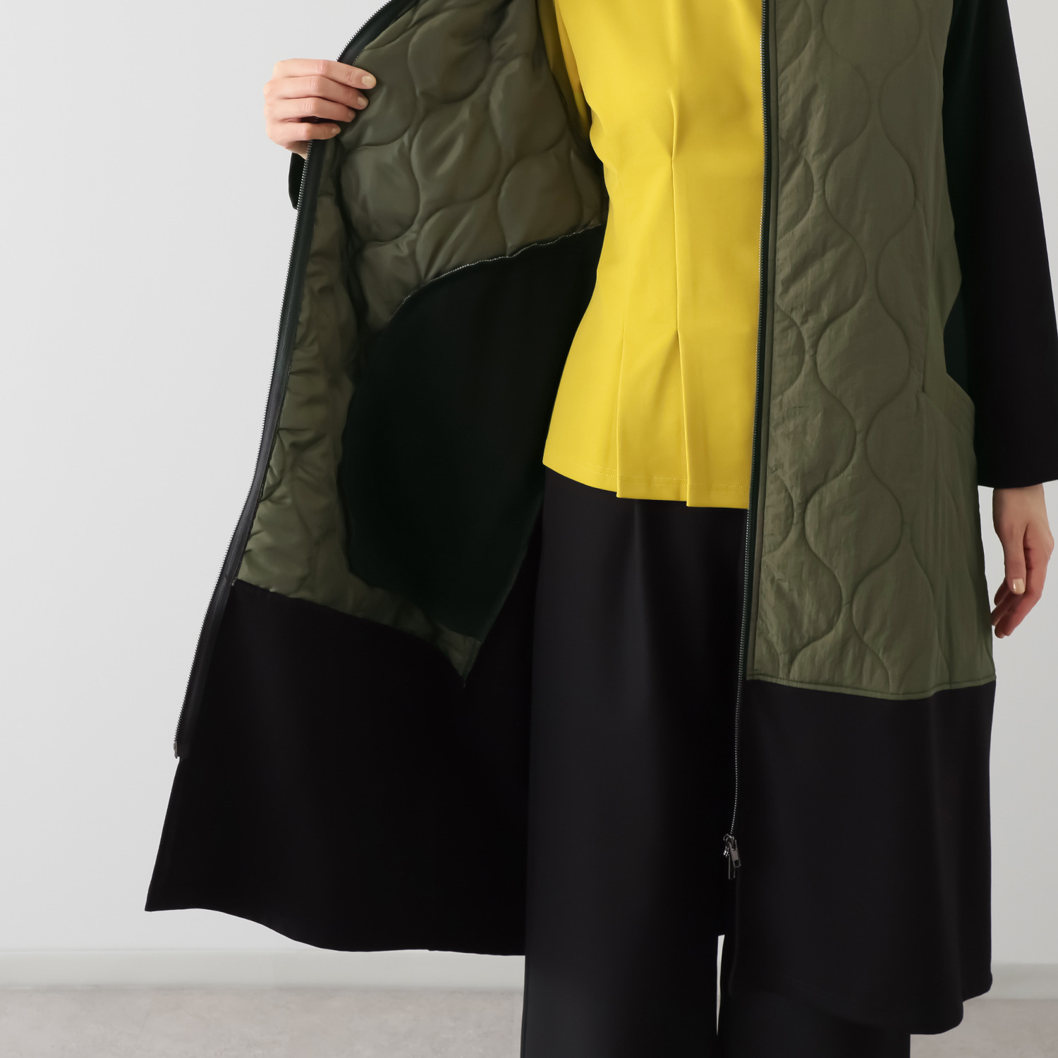 ベルポニー 異素材切替 カジュアルモード デザインロングコート