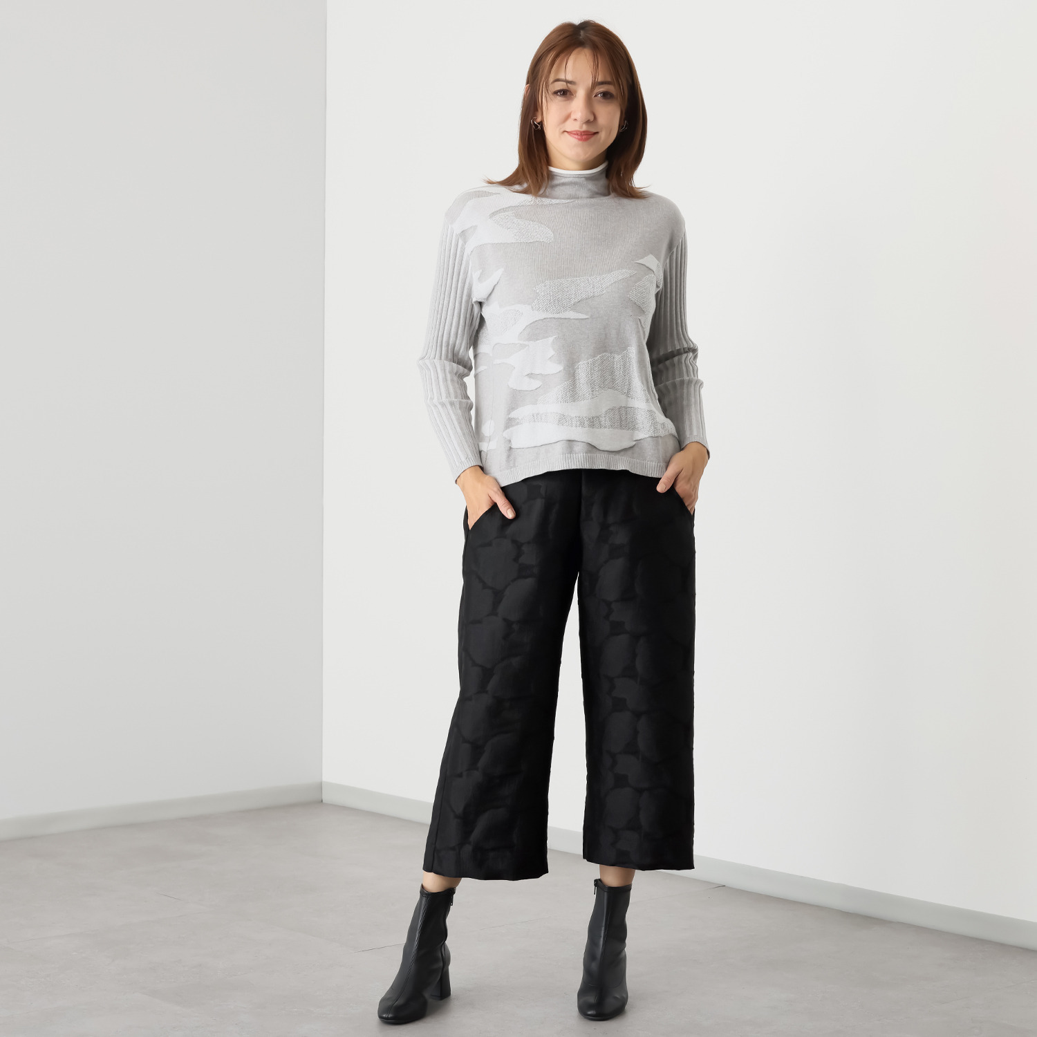 ヨシヨシ バイ　ピージェイ 異素材切替 セミワイドシルエット デザインパンツ