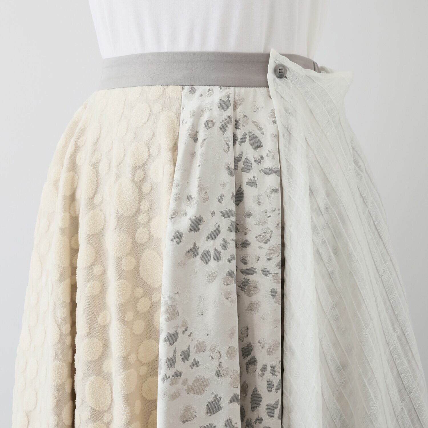 ヨシヨシ バイ　ピージェイ 異素材切替 Ａラインシルエット デザインフリルスカート