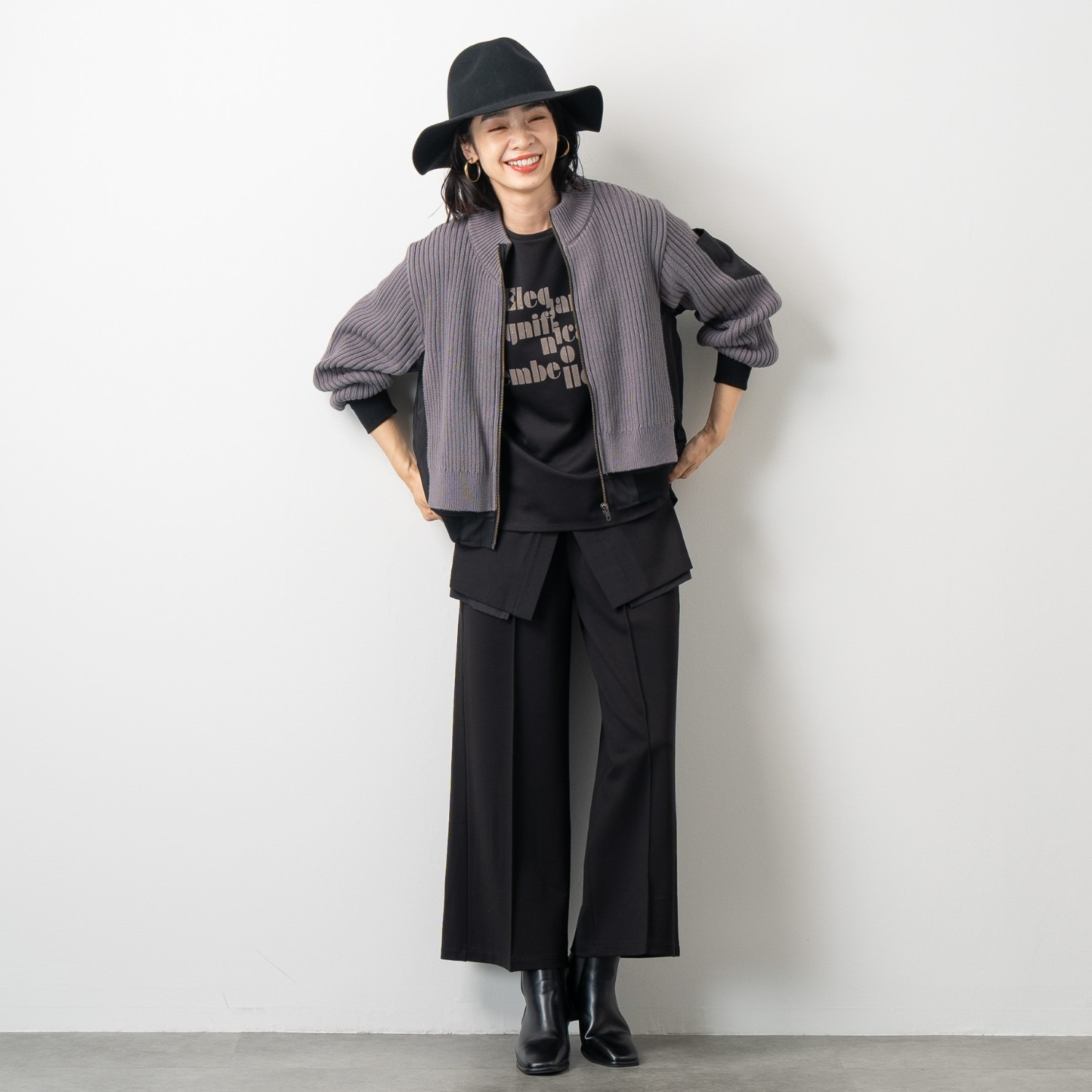 オン　ザ　エッジ 異素材エプロンが モードでＮＥＷ センタータックで脚長見え ワイドパンツ