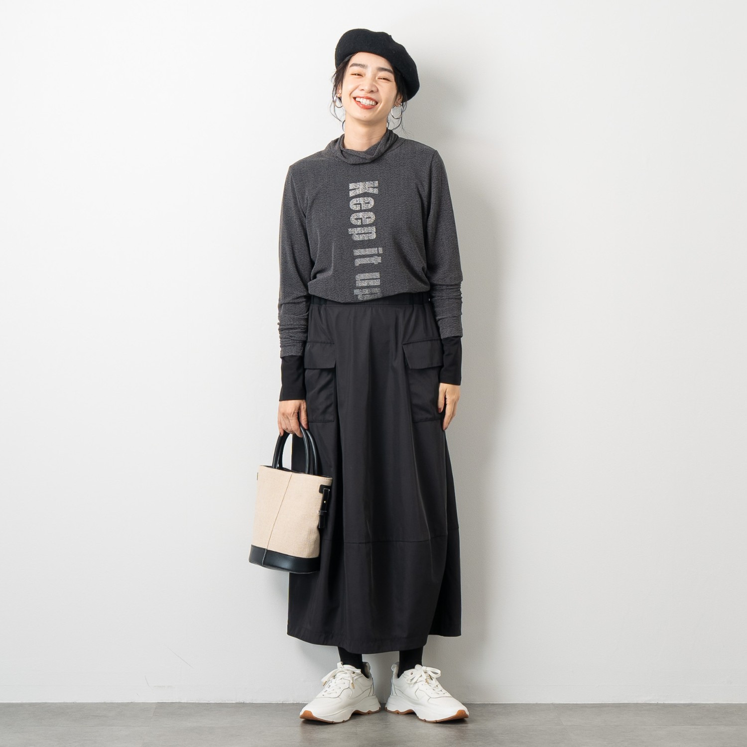 オン　ザ　エッジ バレルシルエットが新しい 大人テイストが光る ワークポケット ロングスカート