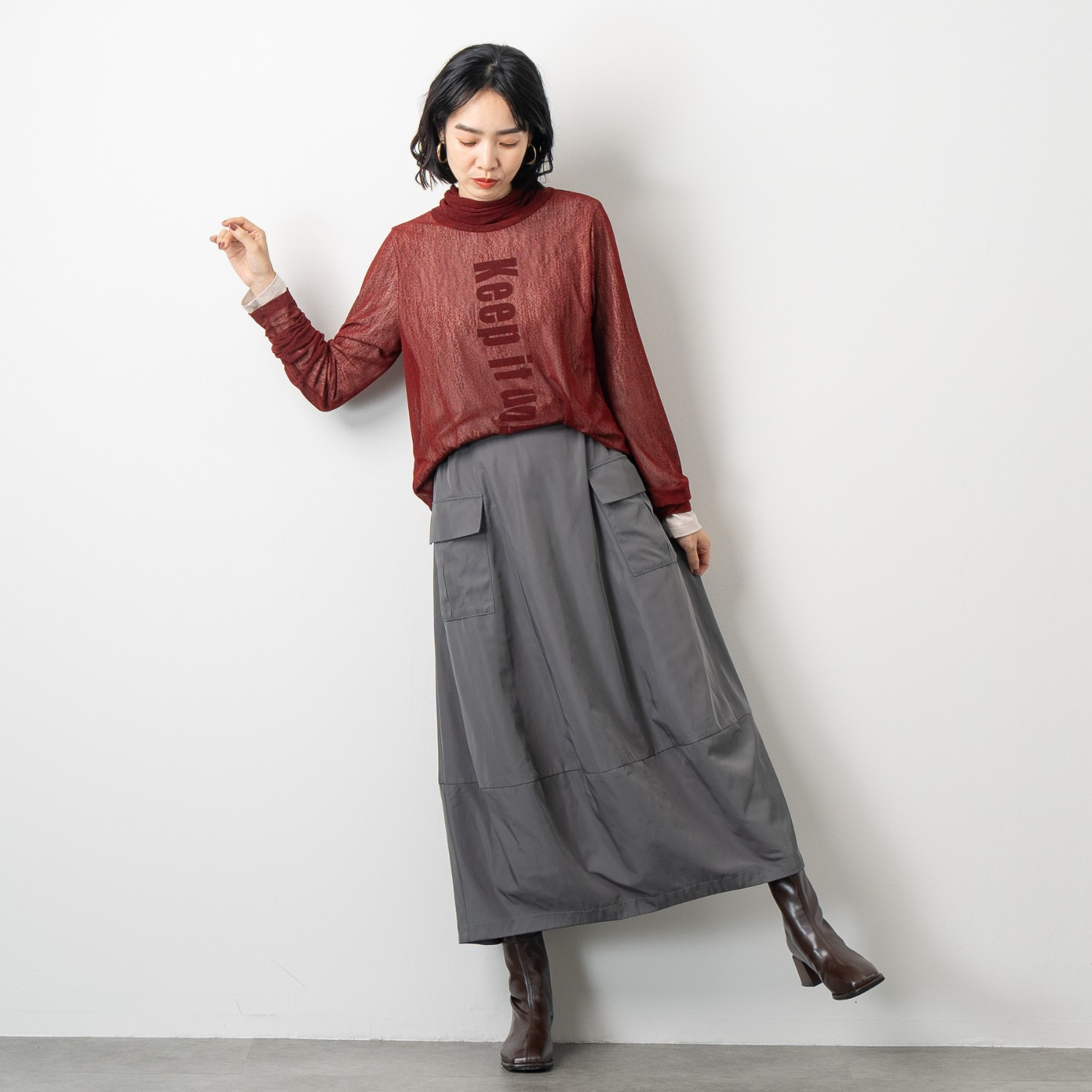 オン　ザ　エッジ バレルシルエットが新しい 大人テイストが光る ワークポケット ロングスカート