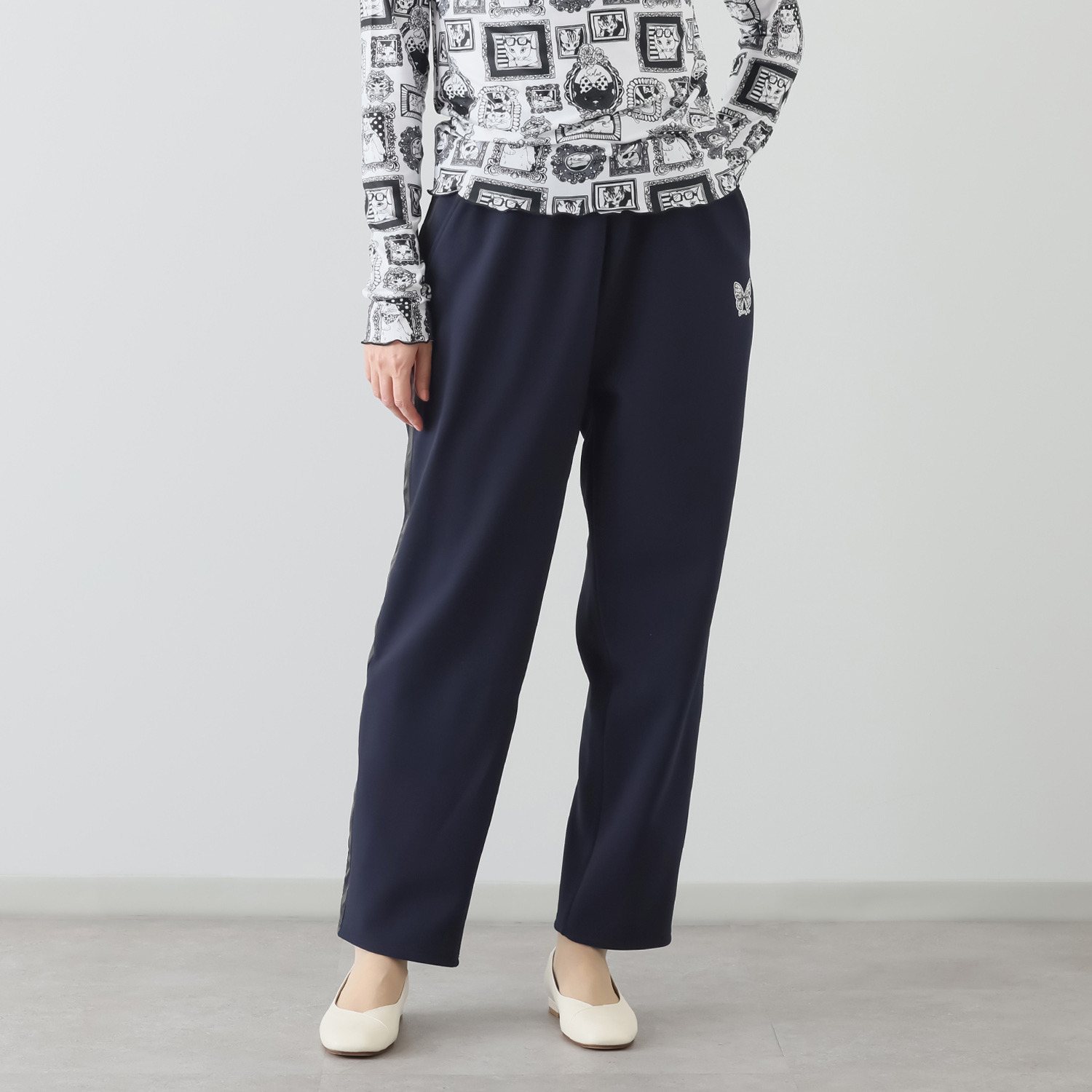 スカラー 蝶プリントライン入り あったかパンツ