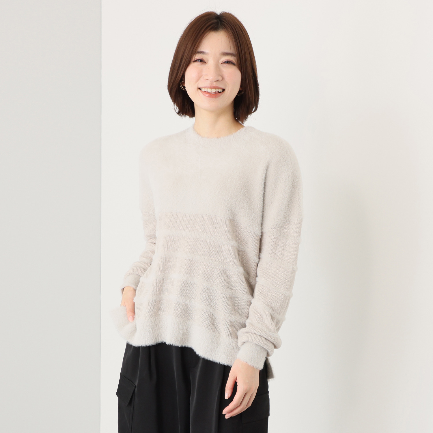 リラリー ボーダー編柄 シャギーニット プルオーバー