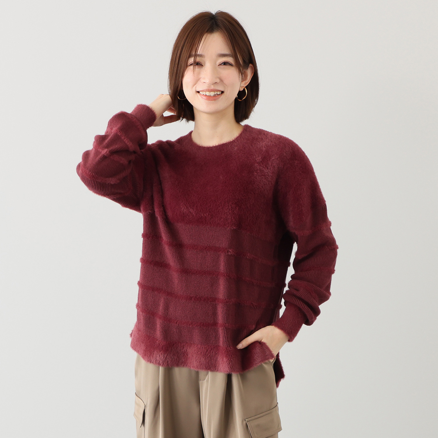 リラリー ボーダー編柄 シャギーニット プルオーバー