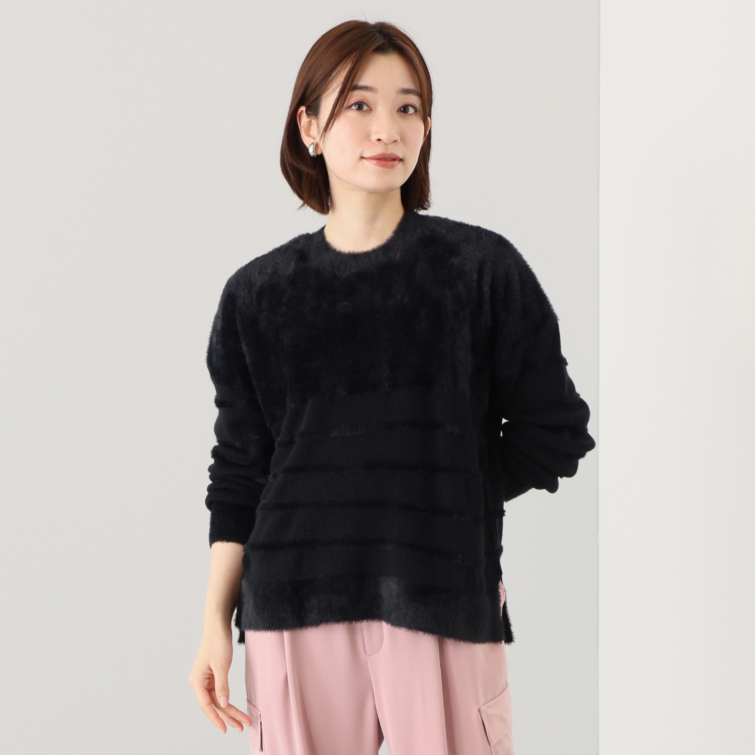 リラリー ボーダー編柄 シャギーニット プルオーバー