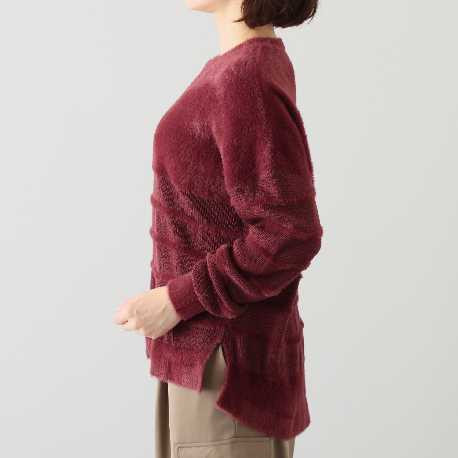 リラリー ボーダー編柄 シャギーニット プルオーバー