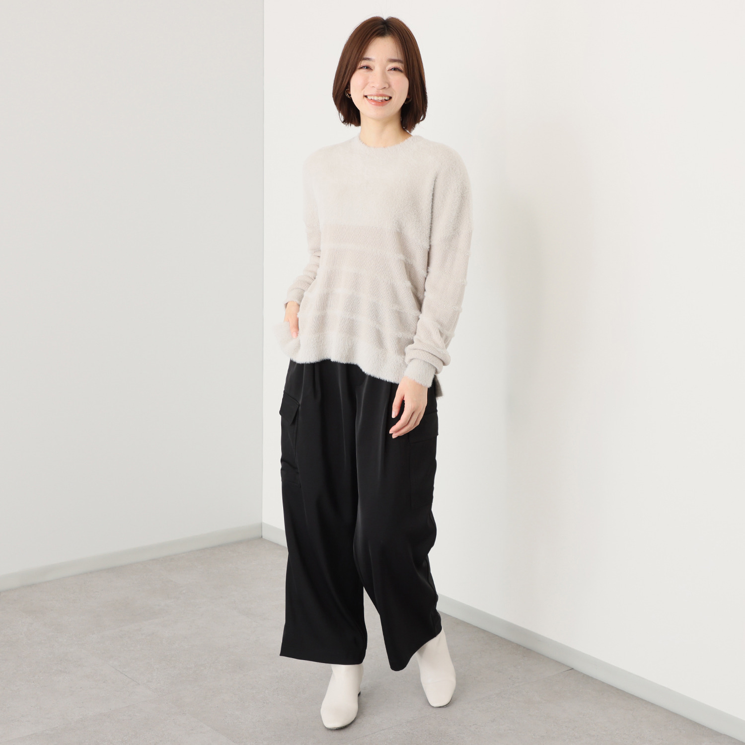 リラリー ボーダー編柄 シャギーニット プルオーバー