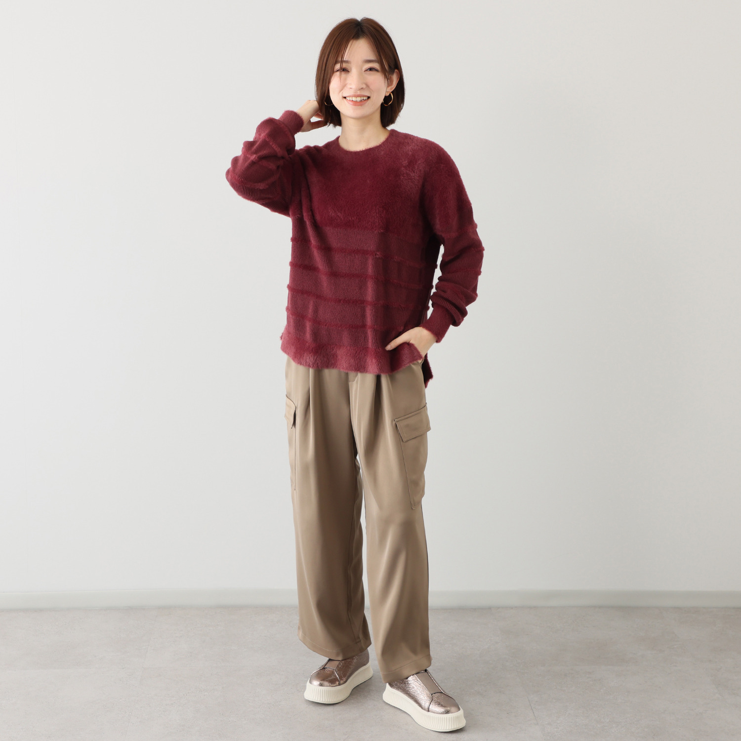 リラリー ボーダー編柄 シャギーニット プルオーバー