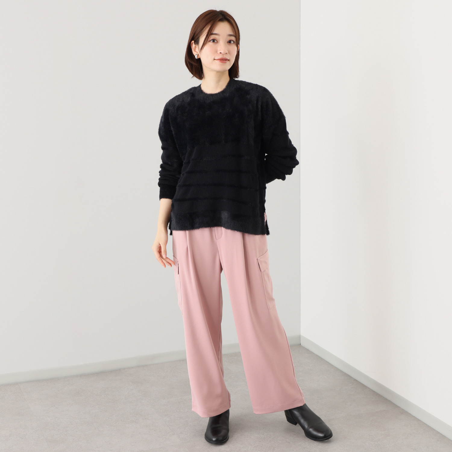 リラリー ボーダー編柄 シャギーニット プルオーバー