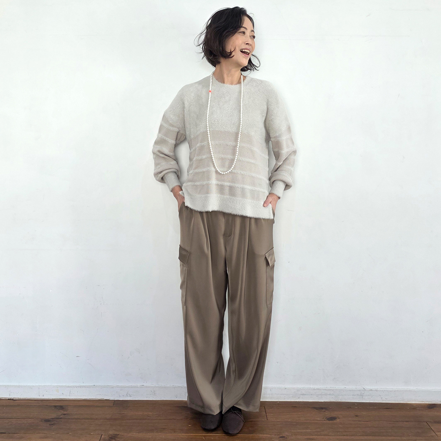 リラリー ボーダー編柄 シャギーニット プルオーバー