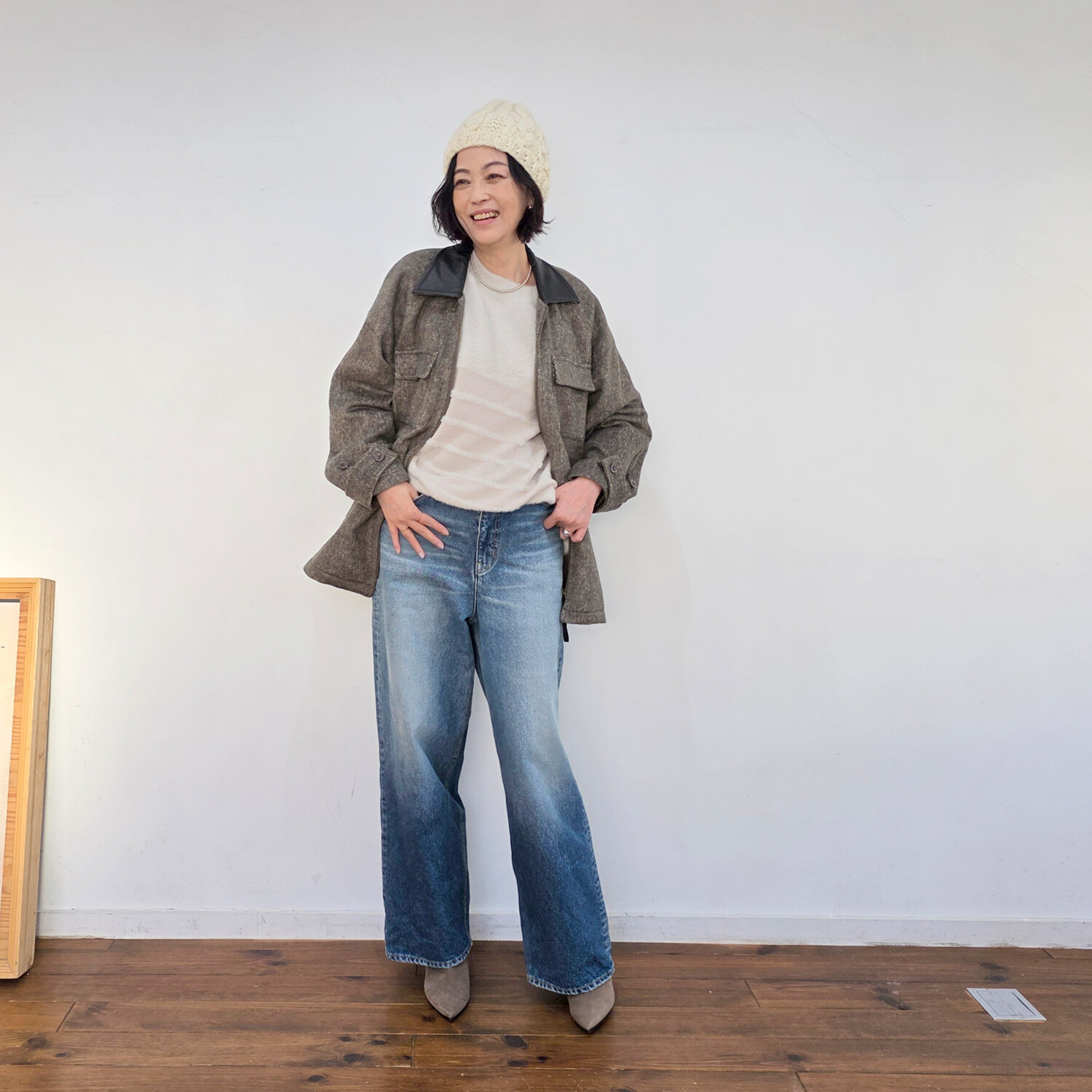 リラリー ボーダー編柄 シャギーニット プルオーバー