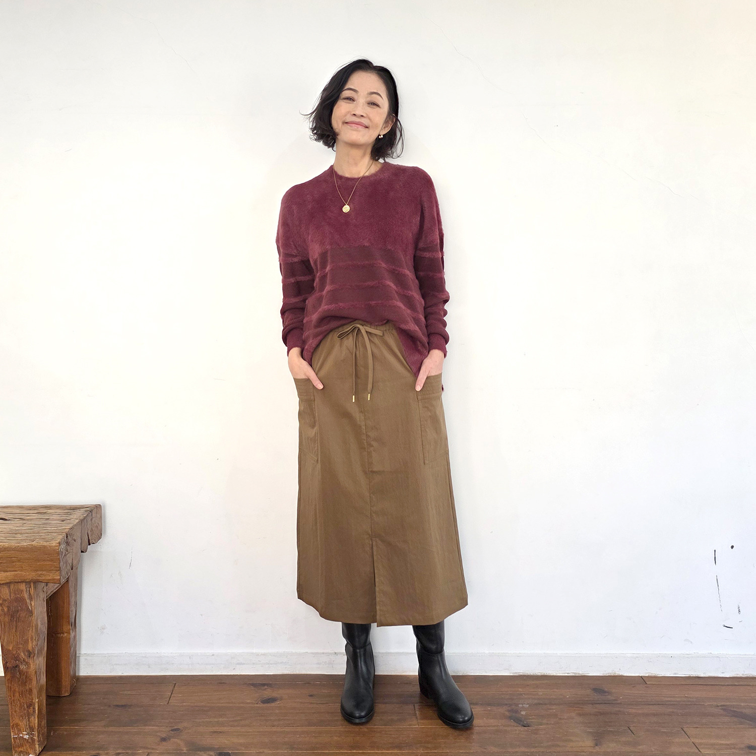 リラリー ボーダー編柄 シャギーニット プルオーバー