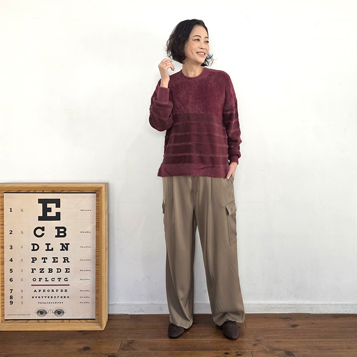 リラリー ボーダー編柄 シャギーニット プルオーバー