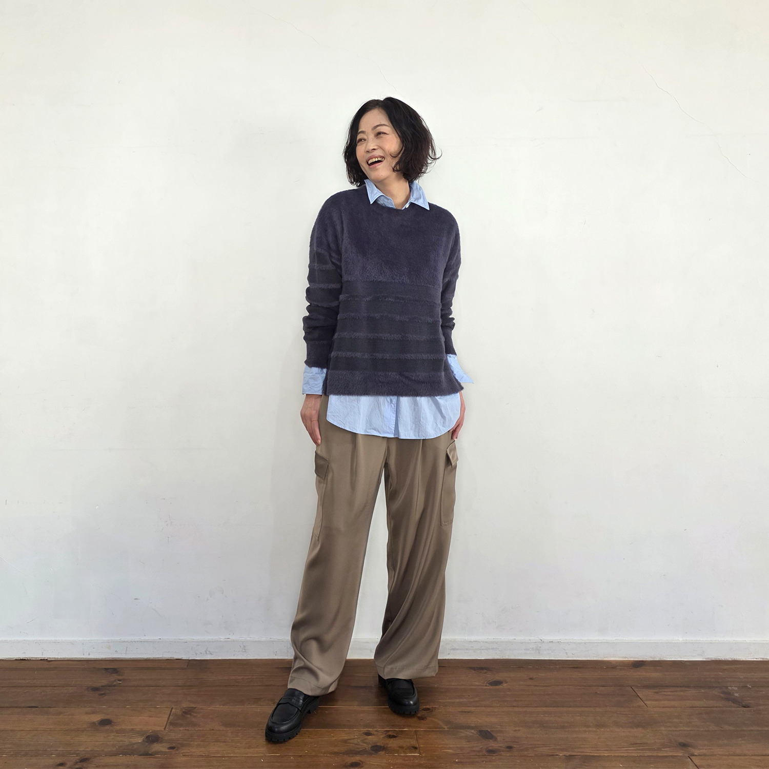 リラリー ボーダー編柄 シャギーニット プルオーバー