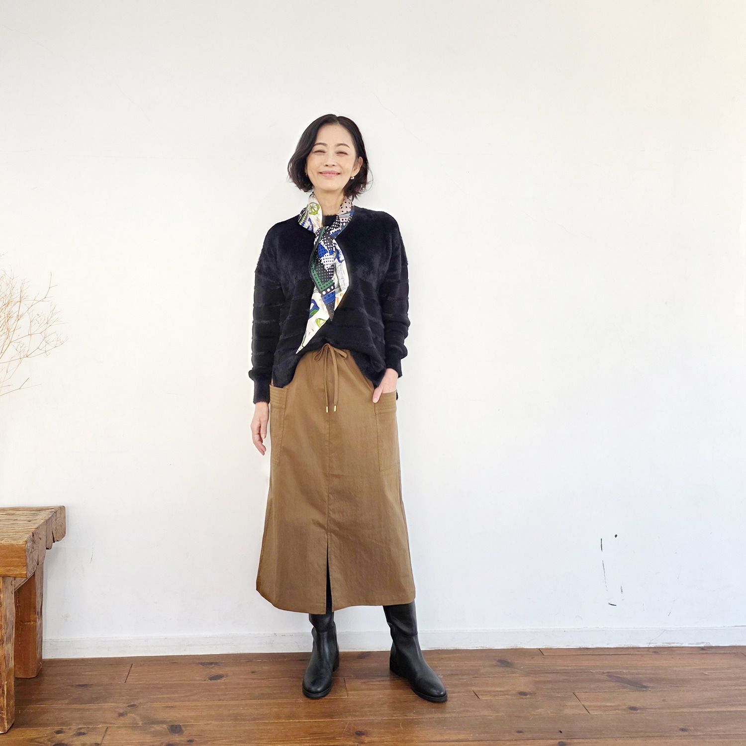 リラリー ボーダー編柄 シャギーニット プルオーバー