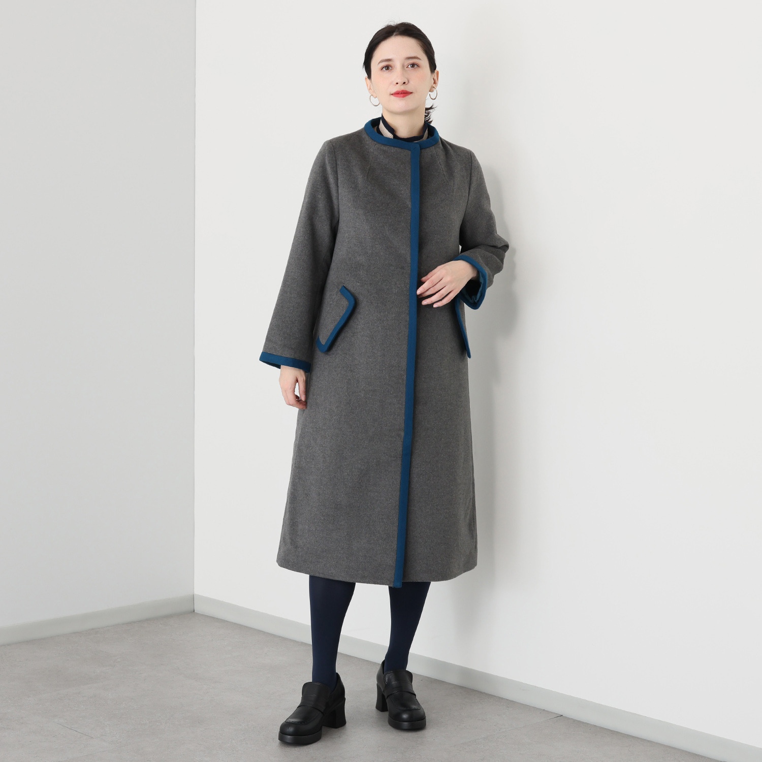 エムジェイアール　バイ マチコ　ジント　ロンドン ウールブレンド 配色アクセント ボトルネックコート