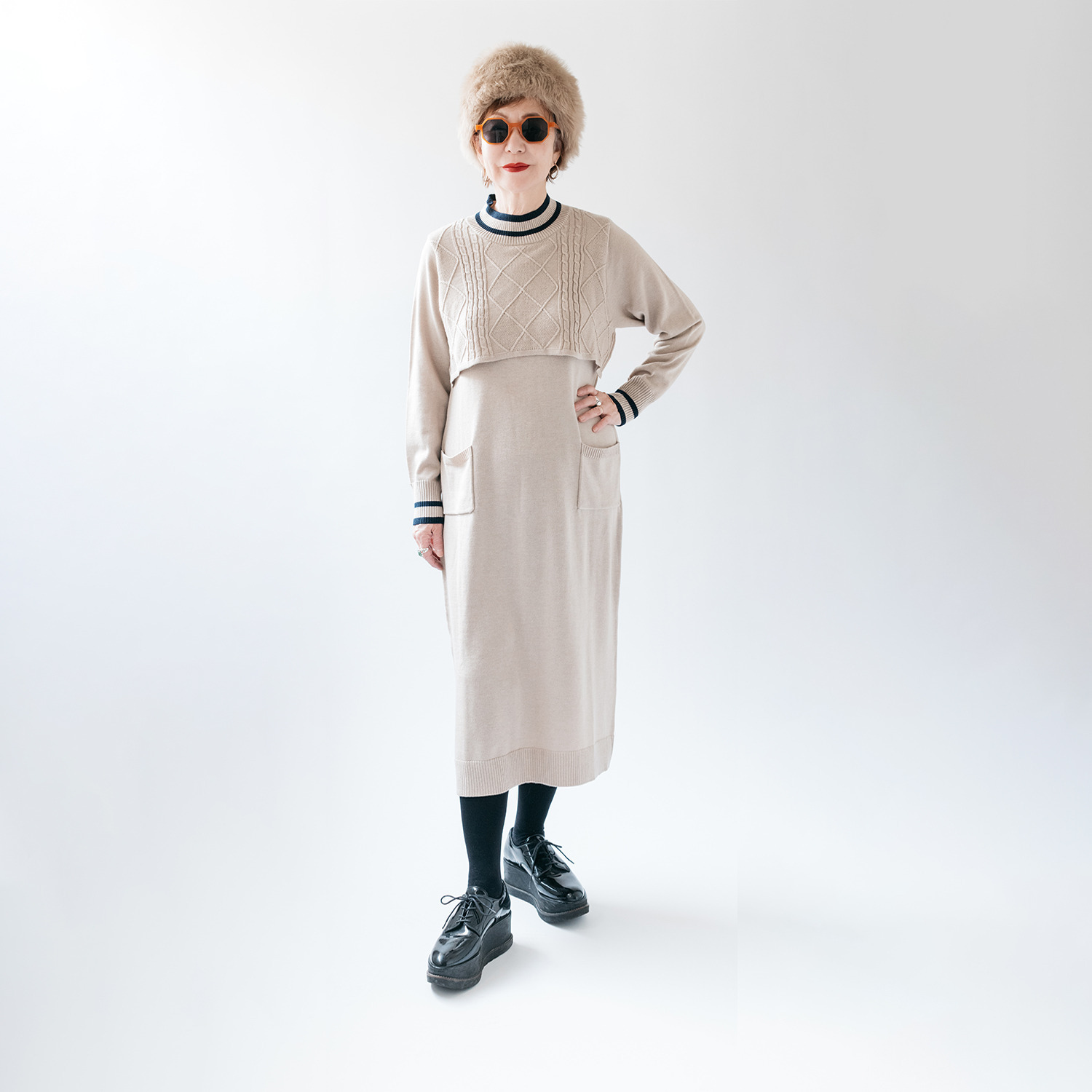 エムジェイアール　バイ マチコ　ジント　ロンドン 配色アクセント ニットワンピース