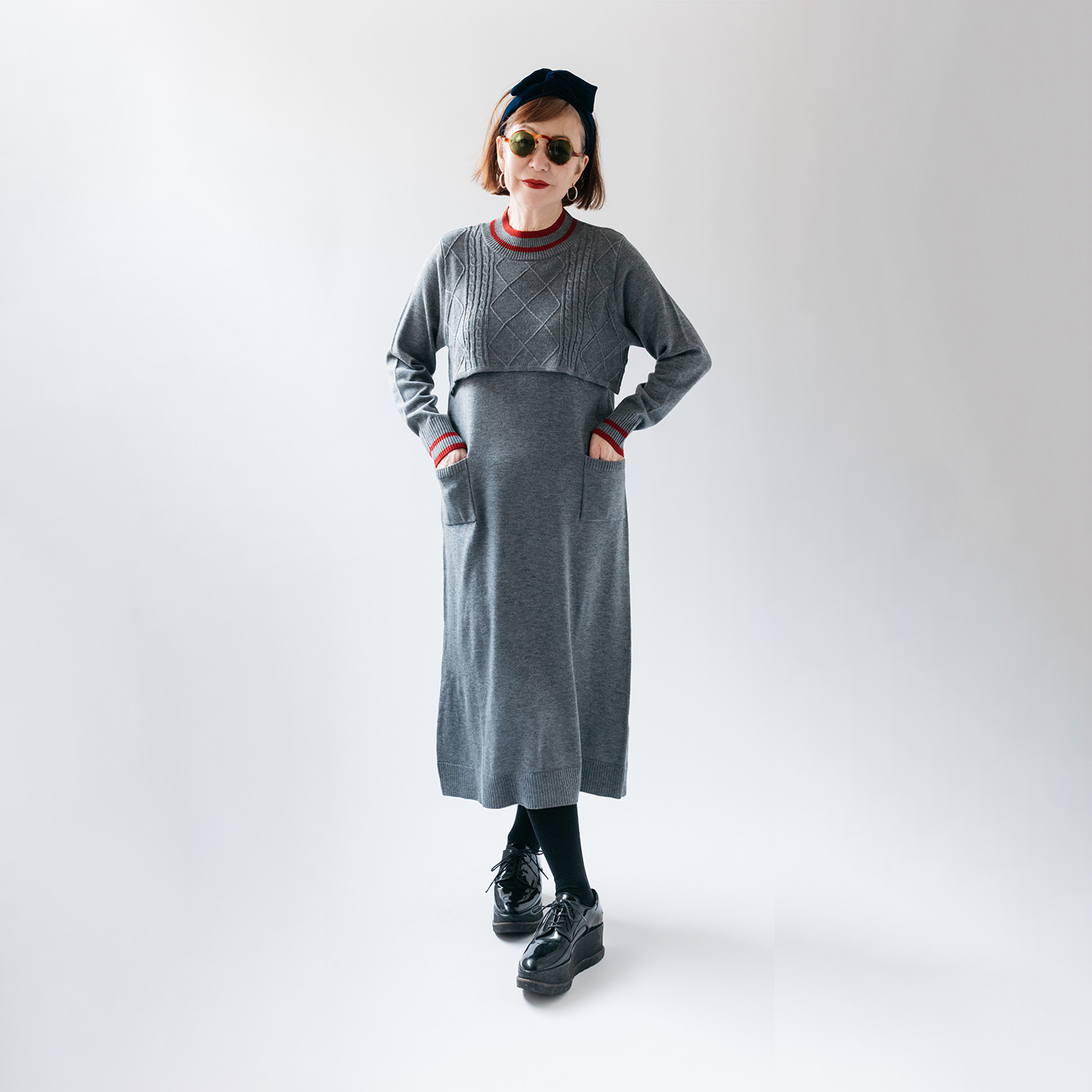 エムジェイアール　バイ マチコ　ジント　ロンドン 配色アクセント ニットワンピース