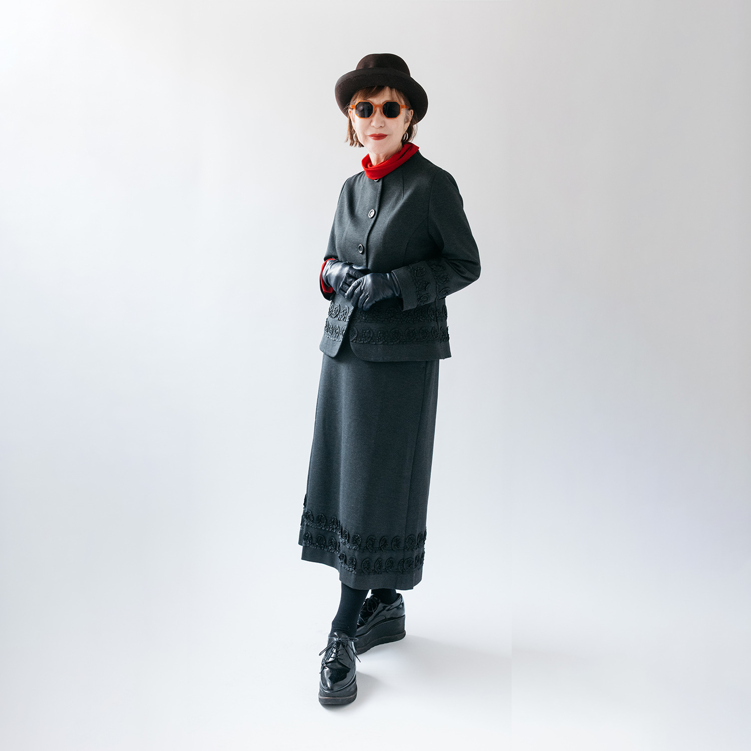 エムジェイアール　バイ マチコ　ジント　ロンドン リボン刺しゅうモティーフ Ａライン ジャージースカート