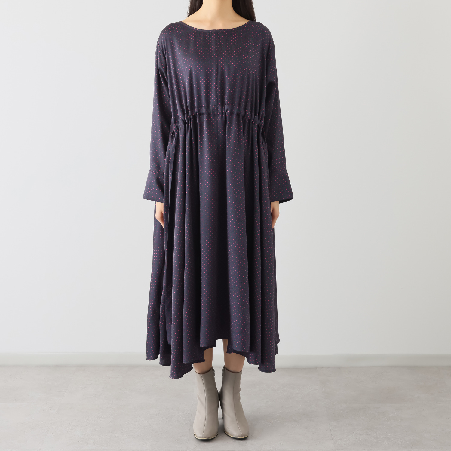 ヘ・エラ ドット柄 シルクタッチワンピース