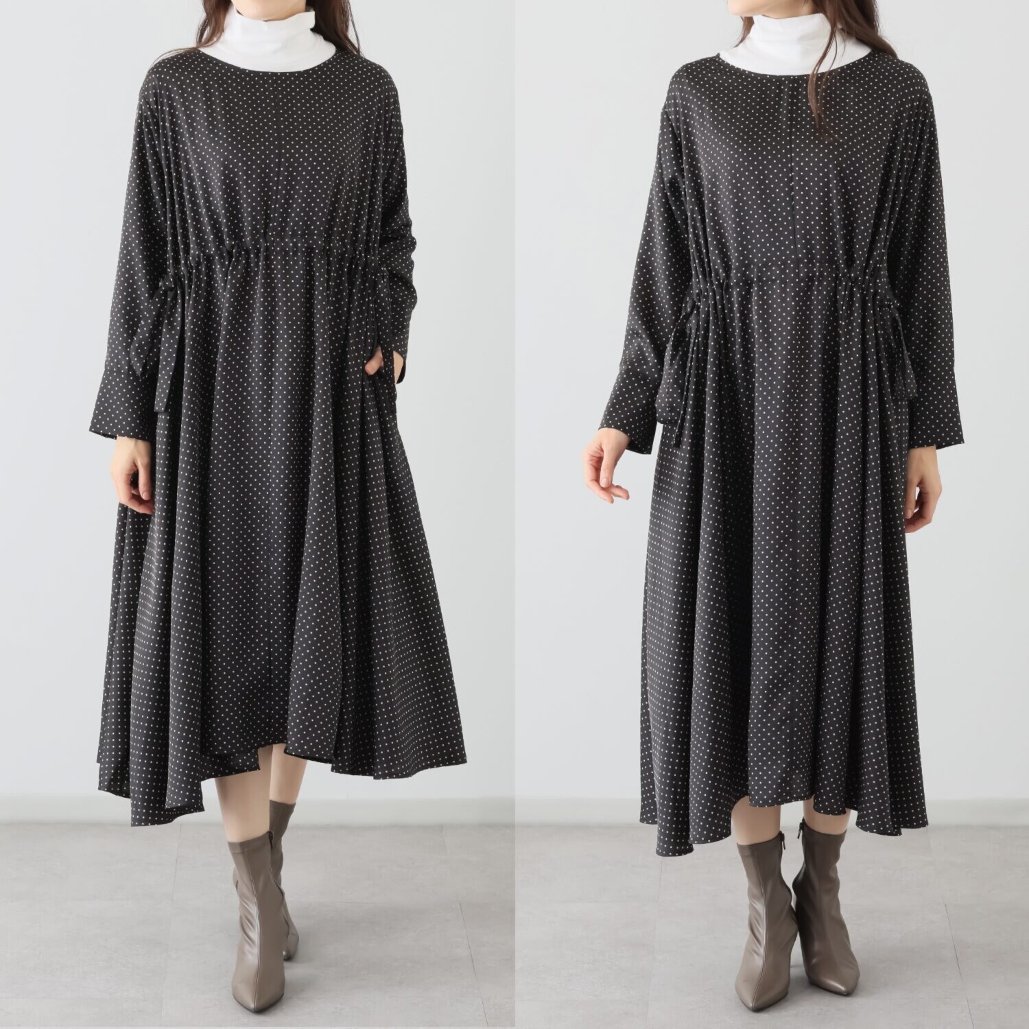ヘ・エラ ドット柄 シルクタッチワンピース