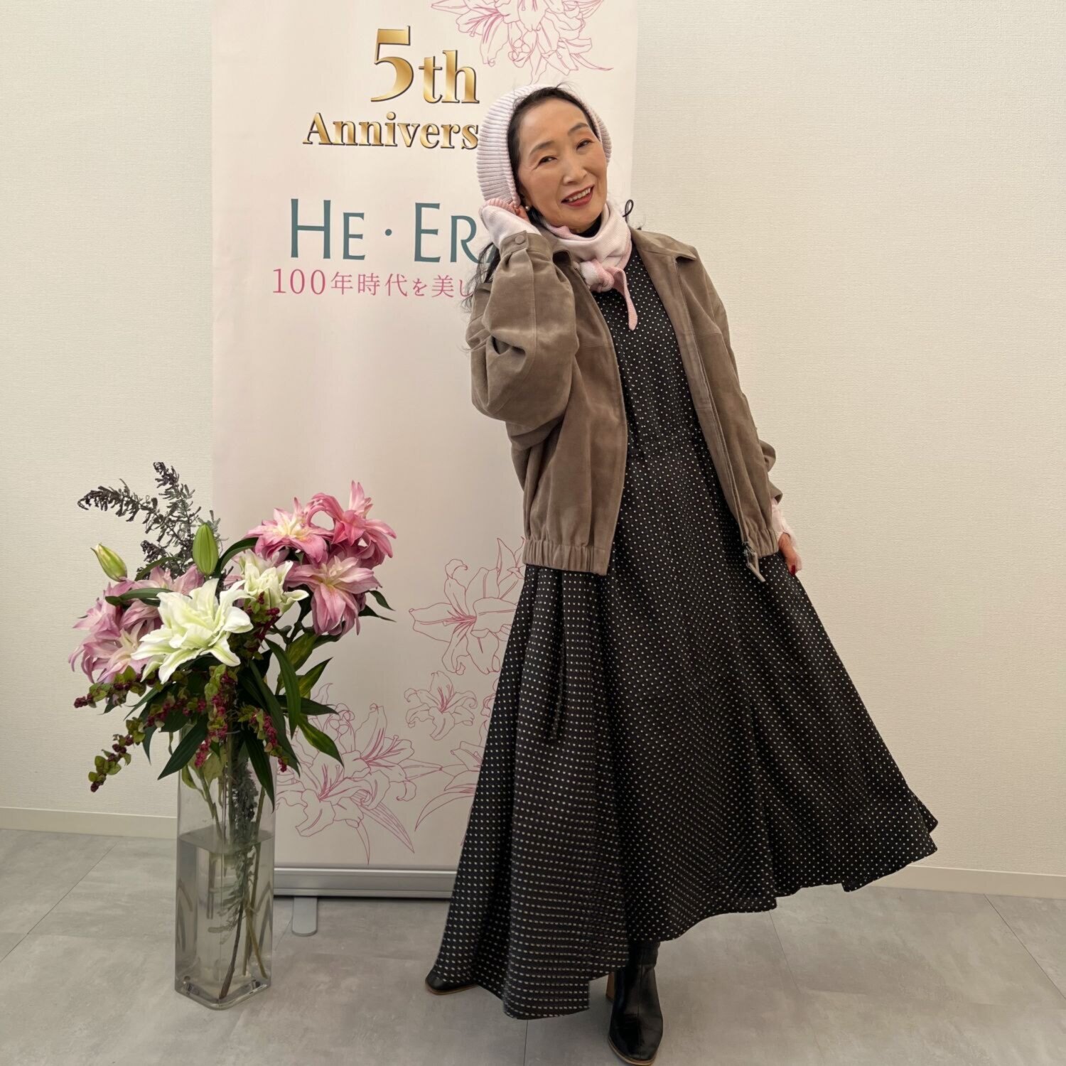 ヘ・エラ ドット柄 シルクタッチワンピース