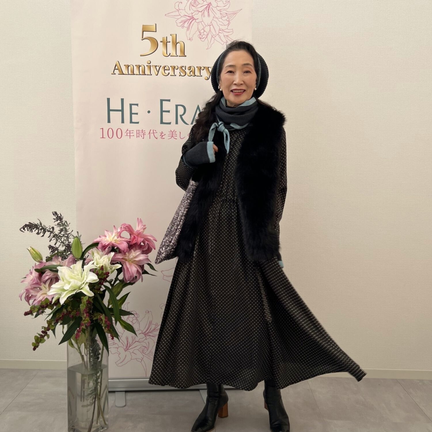 ヘ・エラ ドット柄 シルクタッチワンピース